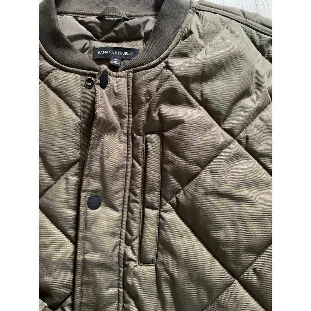 Banana Republic Mens Quilted Bomber Jacket Olive Brown Snap Front‎ Size Medium